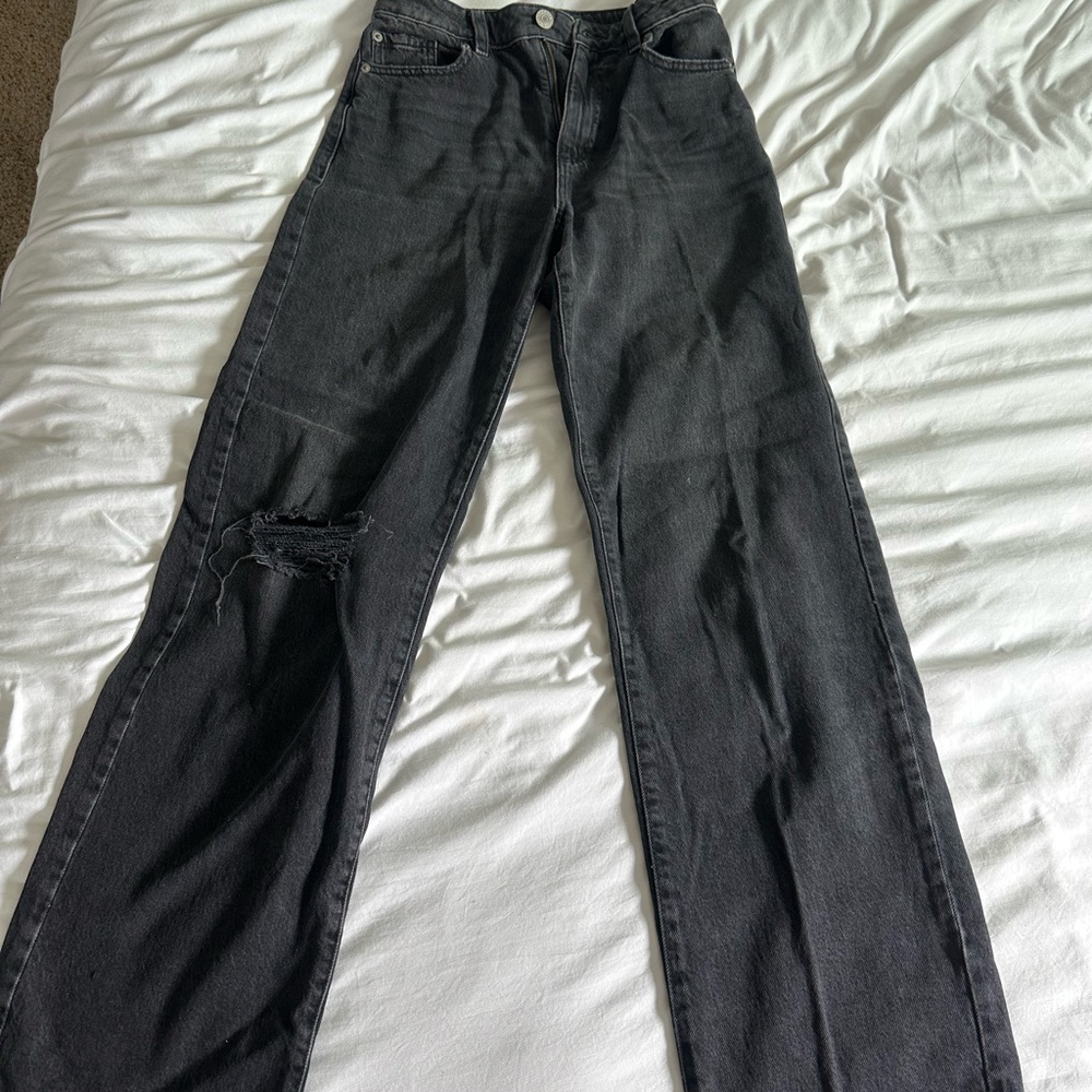 GARAGE faded black high rise Jambe wide leg jeans